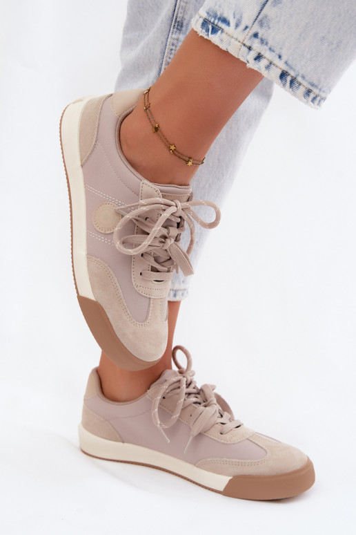 Wildleder-Sneaker für Damen mit doppelten Schnürsenkeln Big Star UU274001 in Sandfarbe