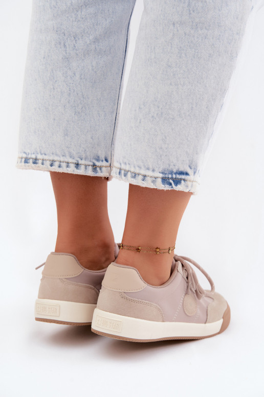 Wildleder-Sneaker für Damen mit doppelten Schnürsenkeln Big Star UU274001 in Sandfarbe