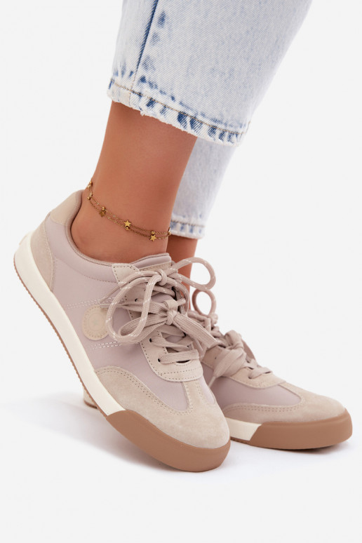 Wildleder-Sneaker für Damen mit doppelten Schnürsenkeln Big Star UU274001 in Sandfarbe
