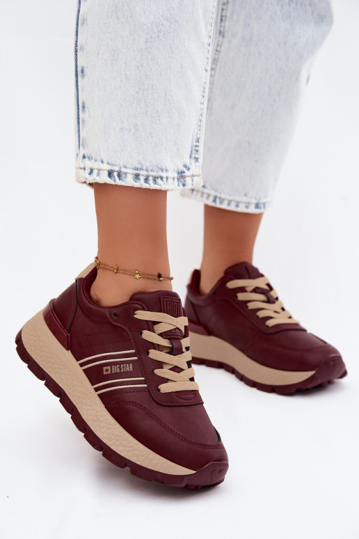 Bordeauxfarbene Damen-Sneaker mit Plattform Big Star UU274041