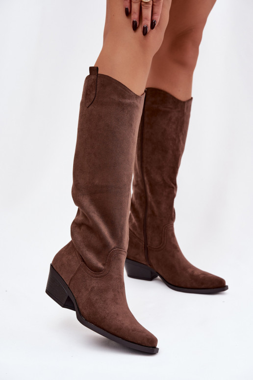 Braune Kunstveloursleder Cowboy-Stiefel mit Absatz Esmira