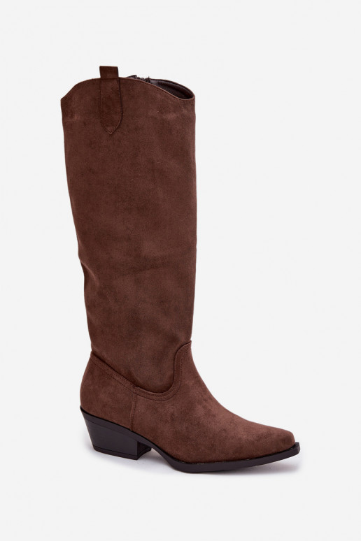 Braune Kunstveloursleder Cowboy-Stiefel mit Absatz Esmira