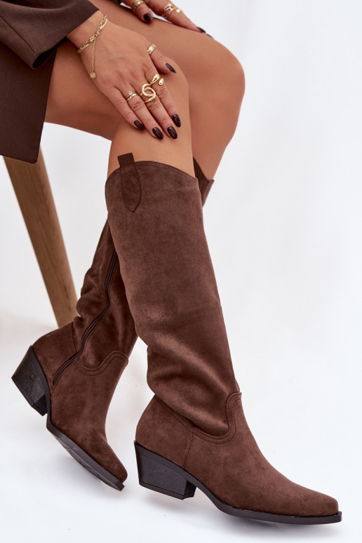 Braune Kunstveloursleder Cowboy-Stiefel mit Absatz Esmira