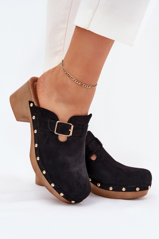 Schwarze Damenclogs mit Absätzen und Schnallen Veldexina