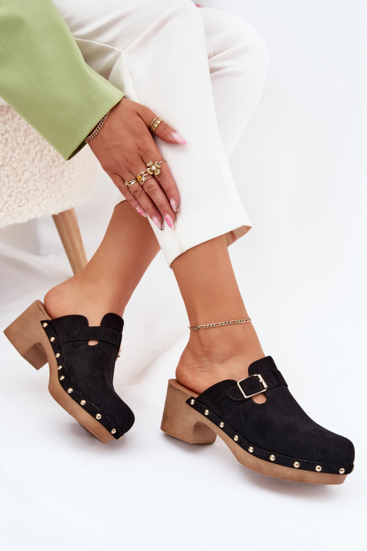 Schwarze Damenclogs mit Absätzen und Schnallen Veldexina