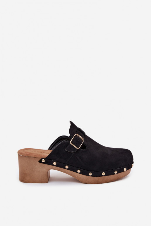 Schwarze Damenclogs mit Absätzen und Schnallen Veldexina