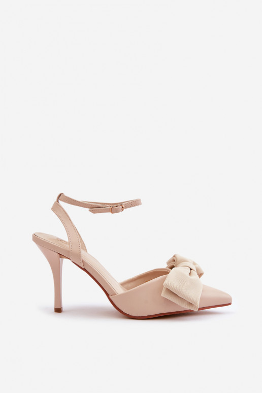 Sandfarbene High-Heel-Schuhe mit Schleifen aus Kunstleder Volamia