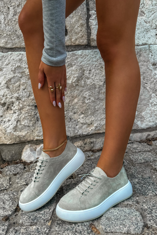 Beige Plattform-Sneaker aus Kunstveloursleder Blushy