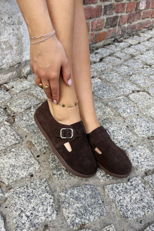 Damen Schuhe mit Schnallen aus Kunstveloursleder in schokoladenfarben Sombellia