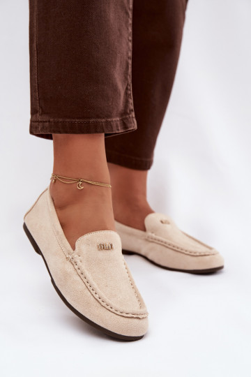 Beige Damen-Mokassins mit goldenen Details Sarivelle