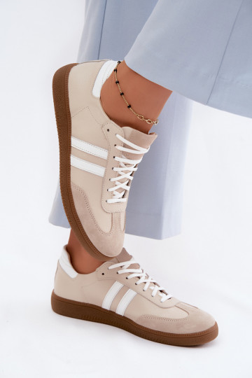 Zazoo N1068 Leder-Sneaker für Damen in Sandfarbe