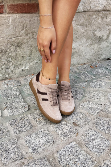 Sandfarbene Veloursleder-Sneakers Zazoo N1176S2