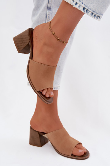 Beige Damen Kunstveloursleder Pantoletten mit Absatz Zazoo 2