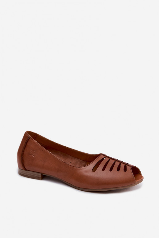 Braune perforierte Ballerinas aus natürlichem Leder Tai turiciejka P7541-29