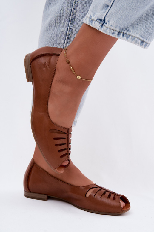 Braune perforierte Ballerinas aus natürlichem Leder Tai turiciejka P7541-29