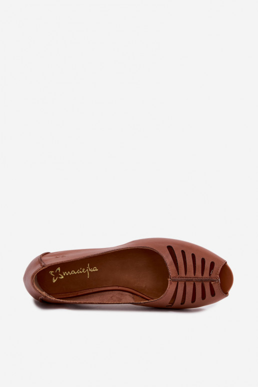 Braune perforierte Ballerinas aus natürlichem Leder Tai turiciejka P7541-29