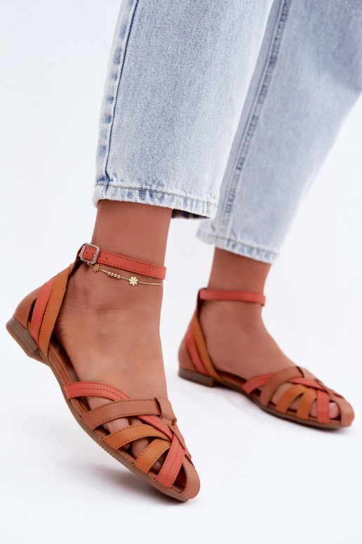 Orange-braune Damensandalen mit breiten Absätzen und Riemen Tai turiciejka P7539-18