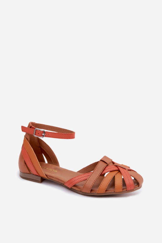Orange-braune Damensandalen mit breiten Absätzen und Riemen Tai turiciejka P7539-18