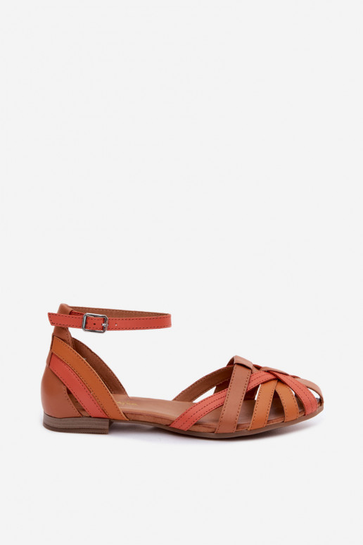Orange-braune Damensandalen mit breiten Absätzen und Riemen Tai turiciejka P7539-18