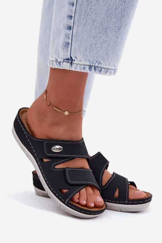 Dunkelblaue Damenschuhe aus Leder mit Klettverschlüssen Inblu OE0001GU