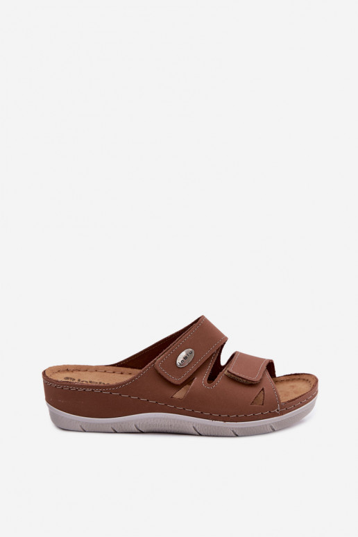 Braune Damenschuhe aus Leder mit Klettverschlüssen Inblu OE0001GU