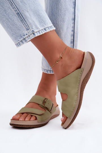 Grüne Damenschuhe mit Schnallen und Klettverschlüssen INBLU LL000006 2