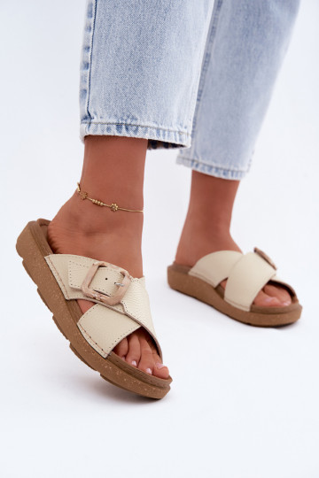 Sandfarbene Damenschuhe aus Leder mit Schnallen Inblu ED0003IU