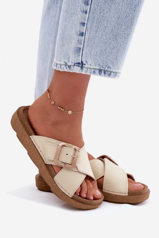 Sandfarbene Damenschuhe aus Leder mit Schnallen Inblu ED0003IU