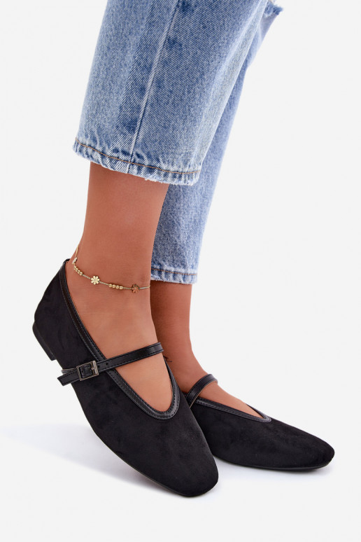 Schwarze Ballerinas mit Riemen aus Kunstveloursleder Felora