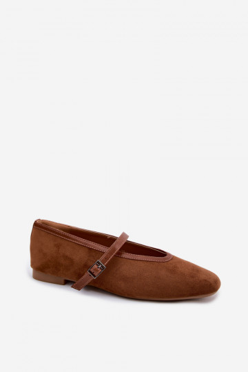 Braune Ballerinas mit Riemchen aus Kunstveloursleder Felora 2