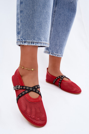 Rote Netz-Ballerinas mit Riemen Salliroe