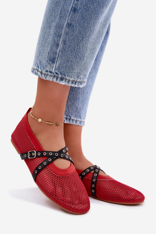 Rote Netz-Ballerinas mit Riemen Salliroe