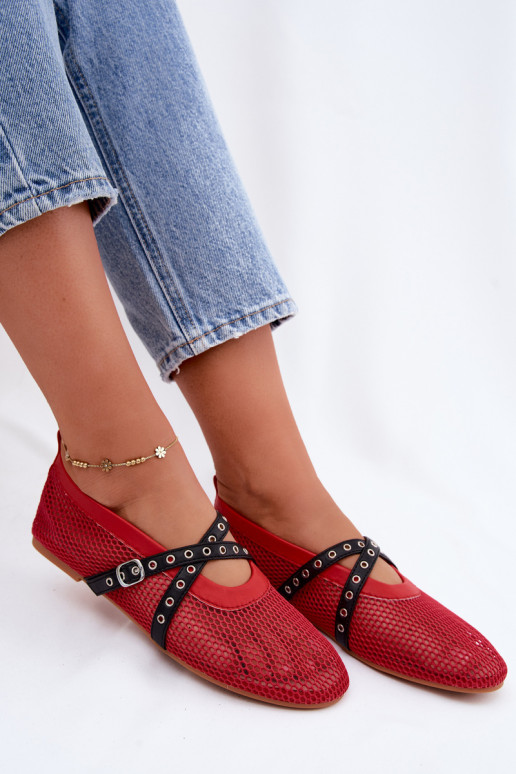 Rote Netz-Ballerinas mit Riemen Salliroe