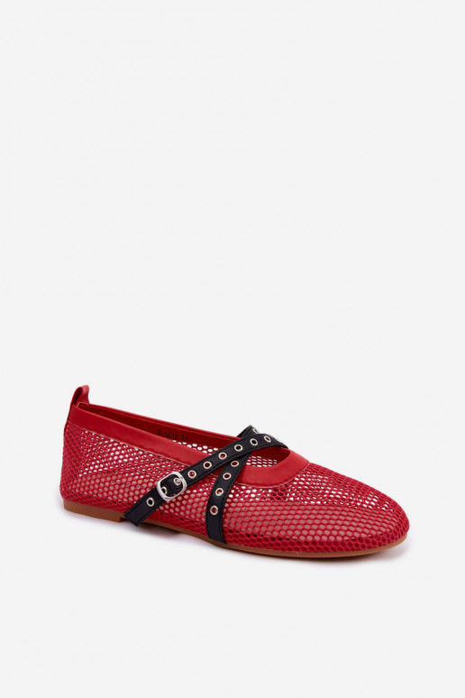 Rote Netz-Ballerinas mit Riemen Salliroe