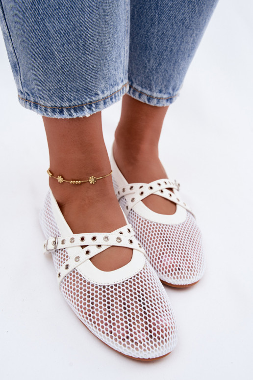 Netz-Ballerinas mit Riemen in Weiß Salliroe
