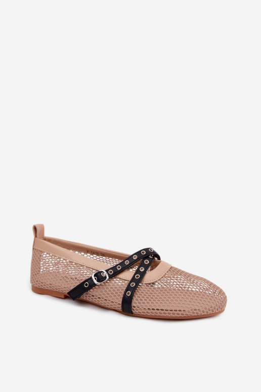 Netz-Ballerinas mit Riemen in Sand Salliroe