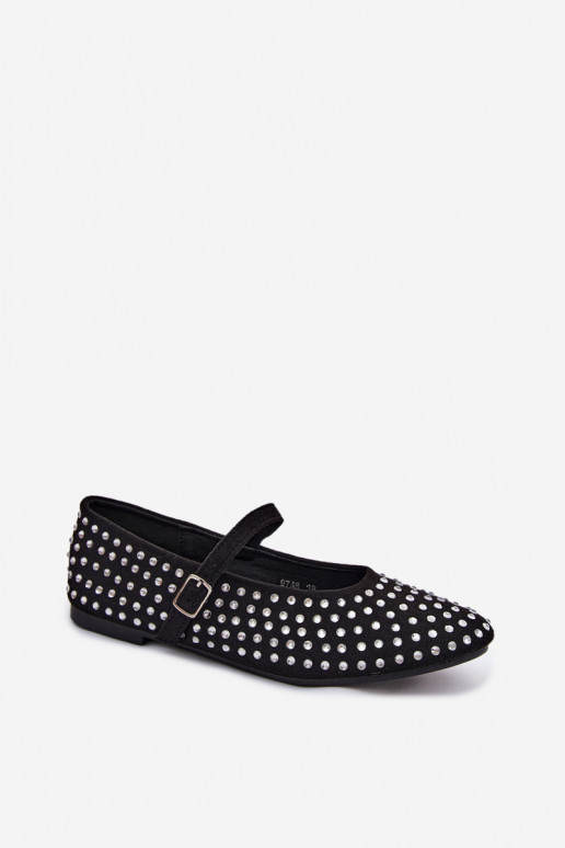 Schwarze dekorierte Ballerinas mit Riemchen Nerolia