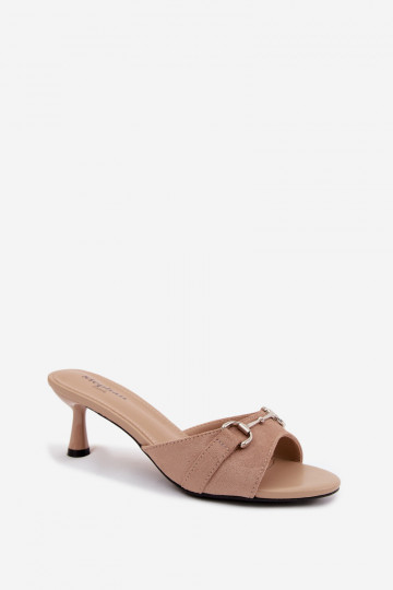 Beige Damen-Pantoletten mit dünnen Absätzen und dekorativen Details Poppia 2