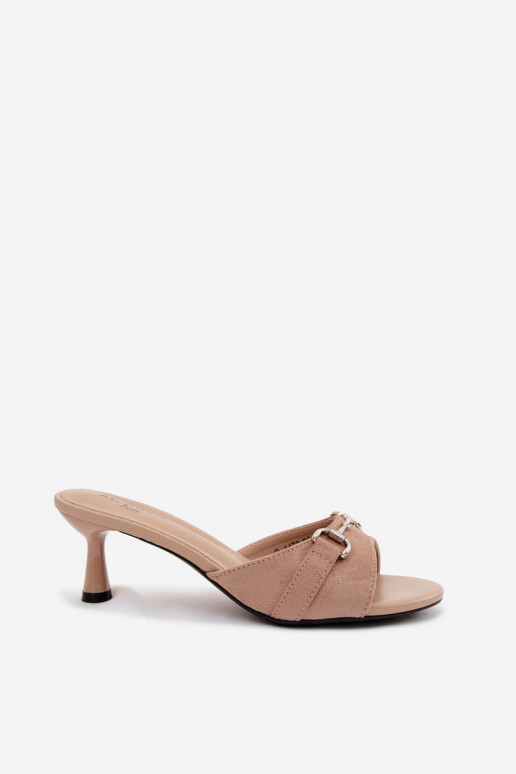 Beige Damen-Pantoletten mit dünnen Absätzen und dekorativen Details Poppia