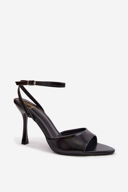 Schwarze Damen-Sandalen mit dünnen Absätzen aus Kunstleder Palmer