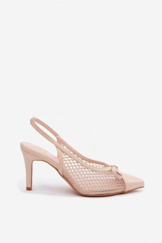 Beige Mesh-Sandalen mit dünnen Absätzen und Schleifen Moona