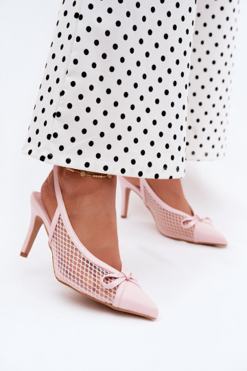 Netzsandalen mit dünnen Absätzen und Schleifen in rosa Moona