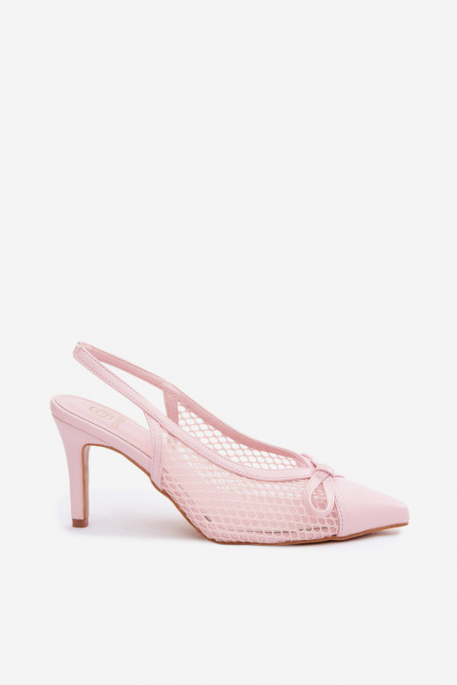 Netzsandalen mit dünnen Absätzen und Schleifen in rosa Moona