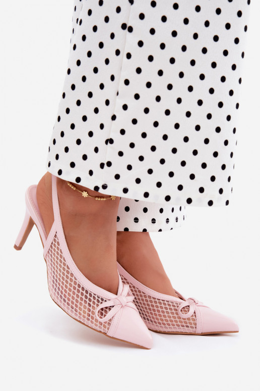 Netzsandalen mit dünnen Absätzen und Schleifen in rosa Moona