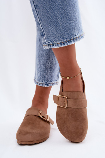 Clogs mit goldenen Schnallen in Khaki Taffira