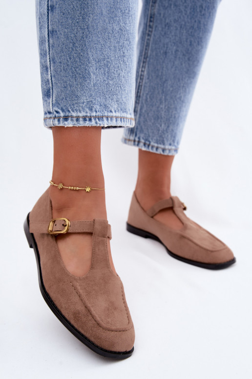 Damen Schuhe mit Riemen aus Kunstveloursleder in khaki Bonnia