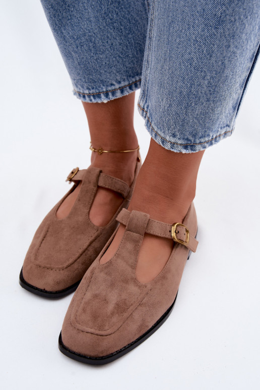 Damen Schuhe mit Riemen aus Kunstveloursleder in khaki Bonnia