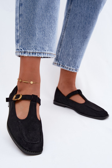 Schwarze Damenschuhe mit Riemen aus Kunstveloursleder Bonnia 2