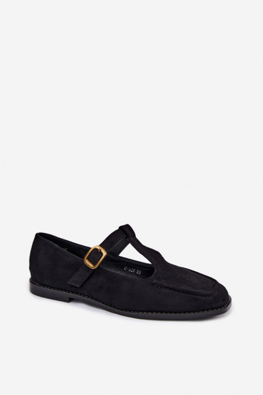 Schwarze Damenschuhe mit Riemen aus Kunstveloursleder Bonnia
