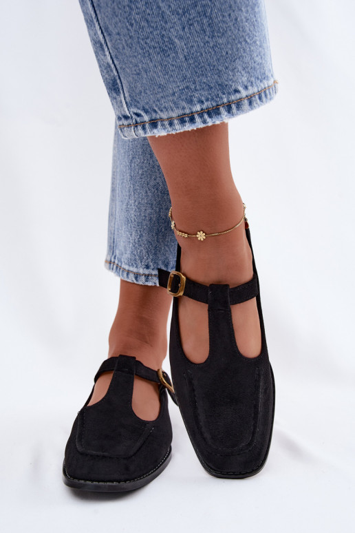 Schwarze Damenschuhe mit Riemen aus Kunstveloursleder Bonnia